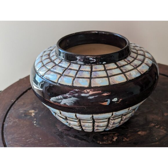 Handmade opalescent painted pottery bowl, full moon home altar offering bowl - Picture 2 of 10